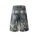 Men’s Clothing Men's Retro Sprayed Monkey Washed Denim Shorts Men's Straight Loose Flame Shorts_mkmklike.com