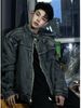 Loom Style Washed Embossed Armor Denim Trendy Brand European And American Street Hip Hop Short Stand Collar Motorcycle Jacket_mkmklike.com