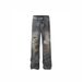 Summer High Street Tide Brand Old Broken Hole Waste Soil Yellow Mud Jeans Men Loose Ruffian Handsome Fried Street Thin Long Pants_mkmklike.com