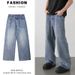 Teen Boys Vintage Style Loose Fit Straight Leg Jeans High Street Washed Denim Pants Blue Light Blue Black S to XXXL_mkmklike.com