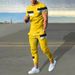 Men's Clothing casual short-sleeved suit 3D digital printing color stripes fashion short-sleeved trousers suit_mkmklike.com