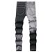 In Stock 2025 European American Fashion Street Style Slim Straight Black And Gray Color Block Men's Denim Pants_mkmklike.com