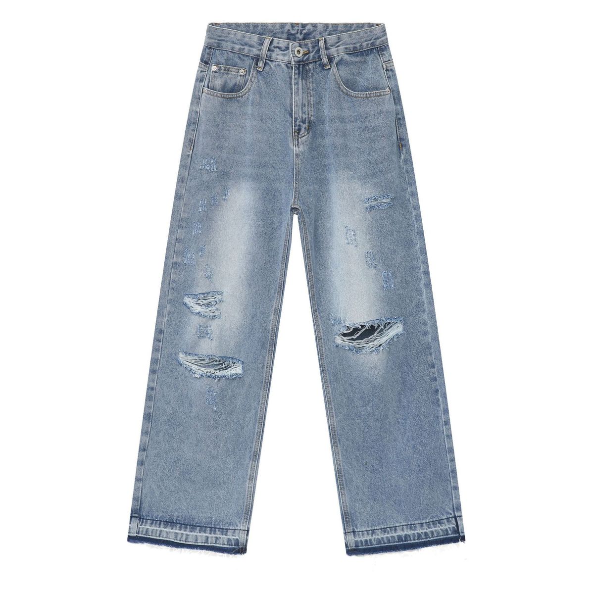 Men's Clothing Men's Distressed Denim Jeans - Vintage American Style High Street Loose Fit Straight Leg Wide Pants_mkmklike.com