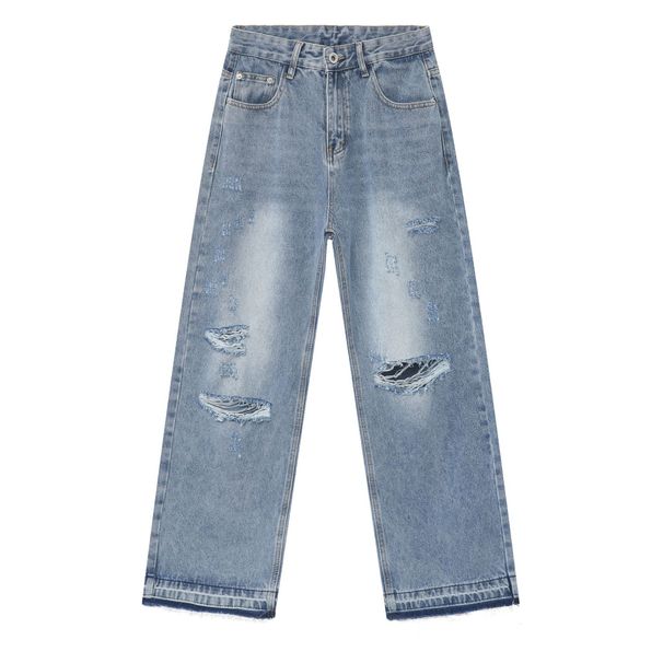 Men's Clothing Men's Distressed Denim Jeans - Vintage American Style High Street Loose Fit Straight Leg Wide Pants_mkmklike.com