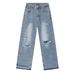 Men's Clothing Men's Distressed Denim Jeans - Vintage American Style High Street Loose Fit Straight Leg Wide Pants_mkmklike.com