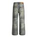 Wasteland Punk Distressed Washed Jeans For Men Trendy Beggar Vintage Dirty Paint Splatter Straight Long Pants_mkmklike.com