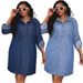 K Large Size Women's Loose And Fashionable New Denim Long Sleeved Casual Dress_mkmklike.com
