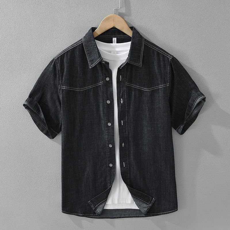 Retro Denim Short Sleeved Shirt, Fashionable And Versatile, Artistic And Casual Loose Top, Men's Clothing_mkmklike.com
