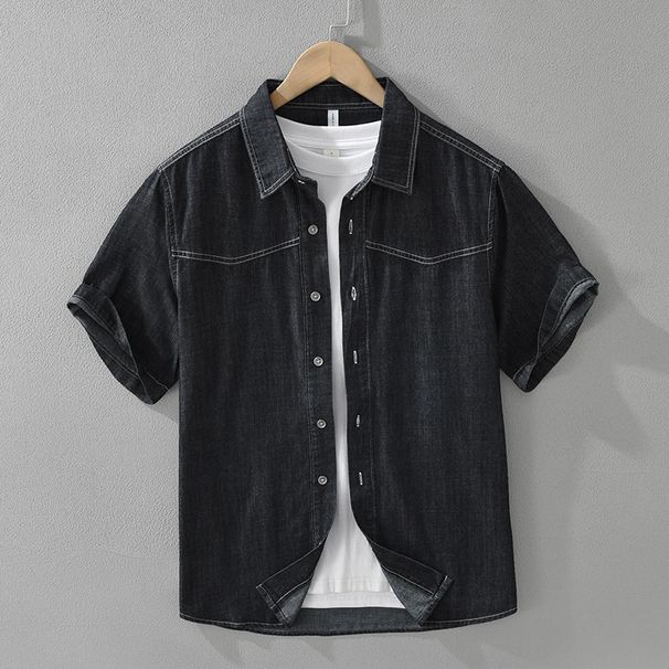 Retro Denim Short Sleeved Shirt, Fashionable And Versatile, Artistic And Casual Loose Top, Men's Clothing_mkmklike.com