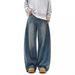 American Style Splicing Curved Knife Jeans For Men, Loose Leg, Bulky And Handsome, Oversized Deconstruction Of Wide Leg_mkmklike.com