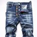 Men's Slim Fit Skinny Jeans Ripped Zipper Color Block Whiskering High Waist Straight Leg European American Trendy Casual Jeans_mkmklike.com