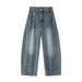 Vintage Blue Denim Jeans For Men - Classic Straight Leg Comfort Fit High Street Fashion Jeans With Button Fly_mkmklike.com