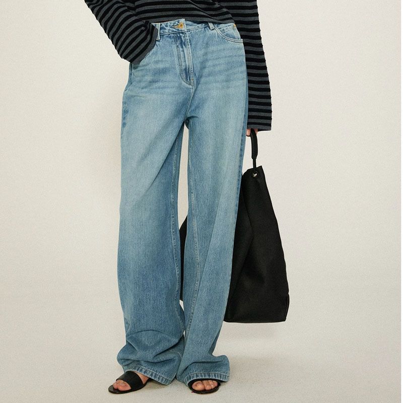 Women's Clothing Spring And Autumn Gold Button Loose Straight Casual Pants High Waist Mopping Pants_mkmklike.com