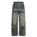 Fun Cartoon Embroidered Loose Jeans For Men Trendy Design Niche Hip-Hop Vintage Washed Straight Long Pants_mkmklike.com
