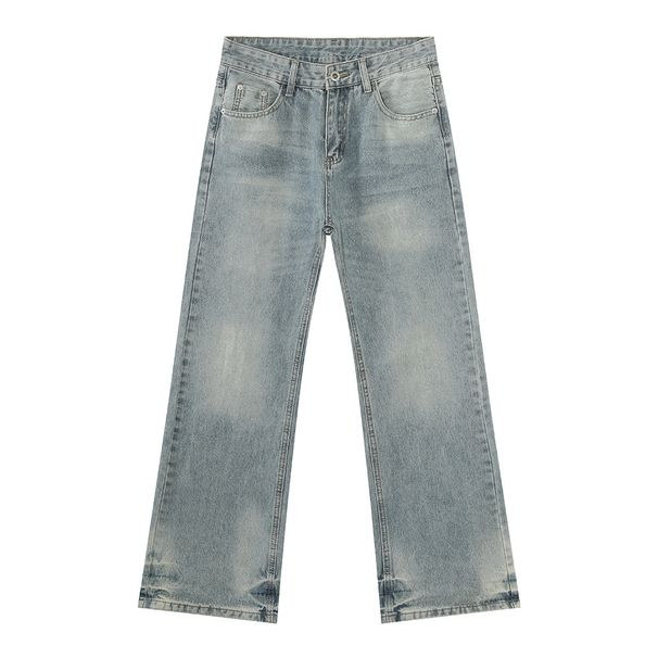 Men's High Street Flare Jeans – Vintage Washed Slim Fit Denim Pants With Raw Hem(XS-XL, Mid-Rise, Zip Fly, Minimalist Tag)_mkmklike.com