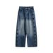 Men's Washed Distressed Embroidered Jeans American Style Casual Wide Leg Curved Trousers For Spring Autumn_mkmklike.com