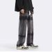 Men's Retro Tie Dye Drawstring Jeans American High Street Style Midweight Cotton Wide Leg Pants Black Blue Long_mkmklike.com