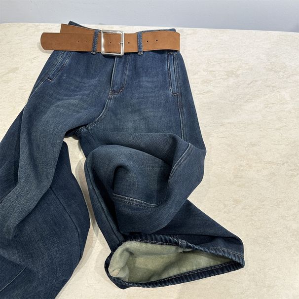 ELLE 2025 Winter New Three-Dimensional Tailored Fleece-Lined Wide-Leg Jeans For Women Fashionable Versatile High-Waisted_mkmklike.com