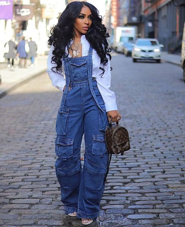 Women's Clothing Loose Denim Suspenders Fashion Multi Pocket Jumpsuit_mkmklike.com