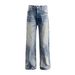 Cleanfit Washed Blue Straight Leg Jeans For Men – A-Line Relaxed Fit, Vintage Distressed Denim, Non-Stretch Cotton Blend, Mid-Rise Casual Pants_mkmklike.com