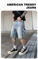 Men's Distressed Denim Shorts With Rhinestone Embellishments – Streetwear Cargo Design, Relaxed Fit (Black/Retro Blue, 6 Sizes, Stretch Comfort)_mkmklike.com