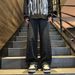 Men's Hip-Hop Jacquard Print Flared Jeans - Vintage Washed Streetwear Pants With Hand-Painted Details_mkmklike.com