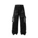 Men's Retro Wavy Multi Pocket Lace Up Jeans Heavy Duty Loose Straight Leg Cargo Pants_mkmklike.com