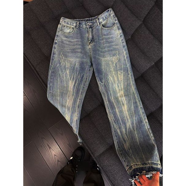 Vintage-Inspired Cat Scratch Jeans For Men - Slim Fit, High Street Straight & Flared Trousers (Blue, S-3xl)_mkmklike.com