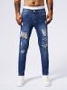 Men's Slim Fit Ripped Jeans Classic Blue Distressed Denim Pants With Tapered Leg_mkmklike.com