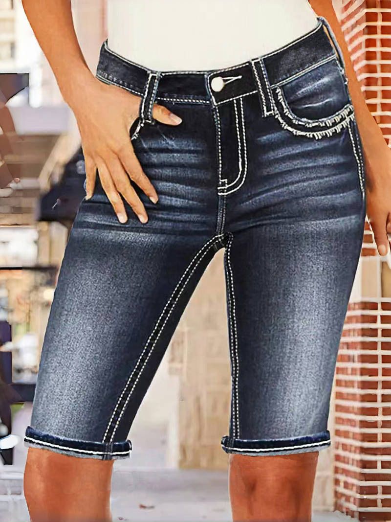 Women's Slim Fit Casual Jeans Denim Simple Embroidered Relaxed Everyday Wear Comfortable Feshion_mkmklike.com