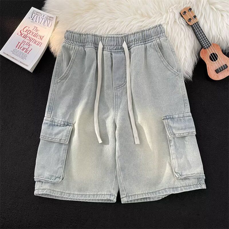 Men's Clothing Summer Youth Popular Harem Pants Lazy Men's Shorts Ins Trendy Mid Waist Straight Slightly Elastic Denim Shorts_mkmklike.com
