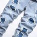 Men's Slim Fit Stretch Ripped Jeans - Classic Blue Distressed Denim Pants With Elastic Waist & Tapered Leg_mkmklike.com