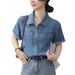 Chicco French Retro Denim Short Sleeve Shirt For Women Summer 2024 New Petite Elegant Top Niche Artistic_mkmklike.com