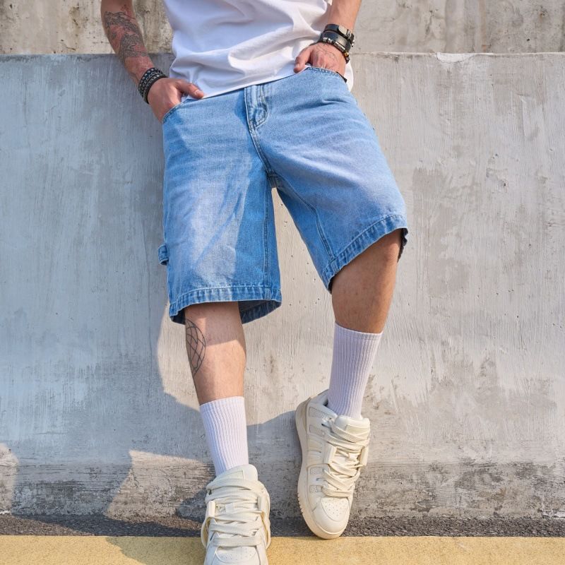 Men's Summer Shorts Stylish Casual Denim Mid-Length Tight Fit Cotton Stretch-Free Washed Streetwear_mkmklike.com