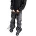 Men's Clothing Men's High Street Cleanfit Jeans Retro Flared Curved V Neck Slimming Black Pants For Streetwear_mkmklike.com