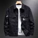 Men's Denim Jacket, Spring And Autumn Motorcycle Lightning Patchwork New Black Jacket, Trendy Brand_mkmklike.com