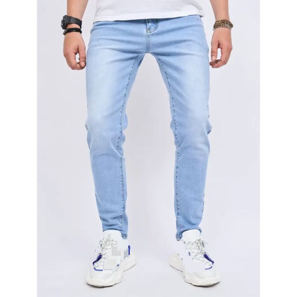 High Street Men's Jeans Simple Light Blue Elastic Slim Fit Small Straight Casual Men's Trousers_mkmklike.com