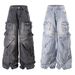 Distressed Washed Denim Pants - Oversized Cargo Jeans With Multi-Pockets For Streetwear & Workwear_mkmklike.com