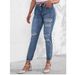 Women's Slim Fit Stretchy Blue Denim Pants Distressed Design Frayed Edges Fashionable Versatile Jeans_mkmklike.com