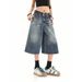 Petite Women's Distressed Cropped Denim Pants High Street Style Retro Loose Fitting Wide Leg 7/8 Length_mkmklike.com