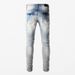 Men's Clothing High Street Fashion Jeans Retro Blue Slim Patch Button Placket Denim Trousers_mkmklike.com