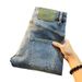 Men's Trendy Ripped Stretchy Slim Fit Jeans Blue Embroidered Patches Mid Length Shorts Korean Style Basic Straight Leg In Stock_mkmklike.com