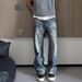 Men's Retro Blue Jeans American Style Summer Washed Distressed Straight Leg Loose Casual Pants_mkmklike.com