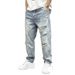 2025 High Street Ink Splashed Hole Jeans Men's Thin Washed Personality Loose Beggar Pants Handsome Straight Pants_mkmklike.com