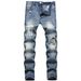 Men's Distressed Straight-Leg Jeans - Vintage Light Blue Denim Pants With Hand-Ripped Details (28-40)_mkmklike.com