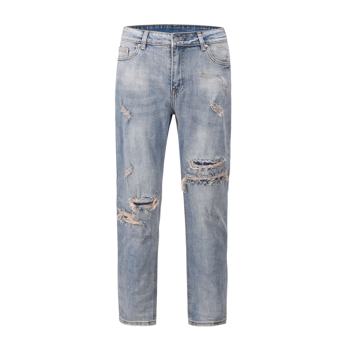 Men's Clothing Retro High Street Fashion Brand Ripped Jeans Straight Slim Fit Casual Trousers_mkmklike.com