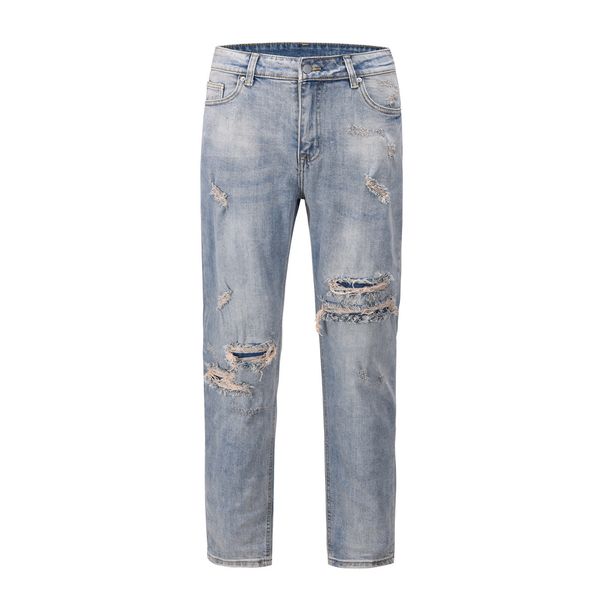 Men's Clothing Retro High Street Fashion Brand Ripped Jeans Straight Slim Fit Casual Trousers_mkmklike.com
