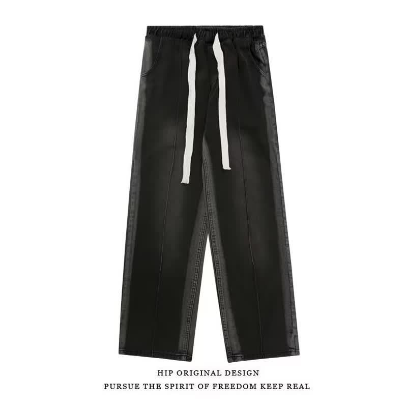 Men's Black Washed Denim Pants – Vintage Straight-Leg Jeans For Urban Streetwear & High Fashion Styling (S-3XL, Charcoal Black, Mid-Rise)_mkmklike.com