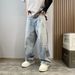 Women's High-Waisted Distressed Paint-Splatter Jeans – Vintage Streetwear & Oversized Straight Leg | Washed Denim | Retro Graffiti Aesthetic_mkmklike.com