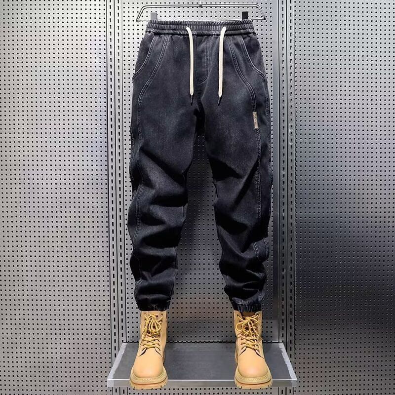 Men's Clothing Japanese Retro Casual Fashion Brand Men's Jeans Spring Youth Loose Denim Trousers Solid Color Cuff Men's Pants_mkmklike.com
